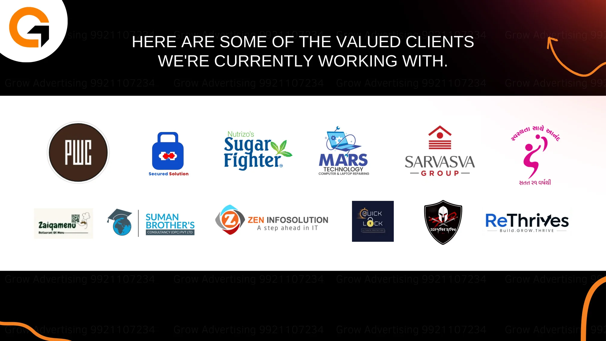Client logos shown in the Grow Advertising profile